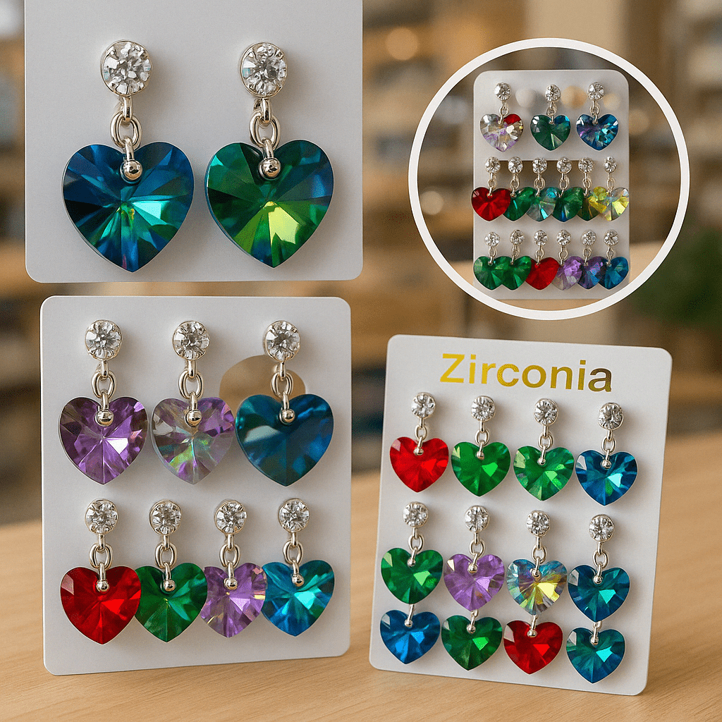 Kristalne srcolike naušnice – set od 12 pari