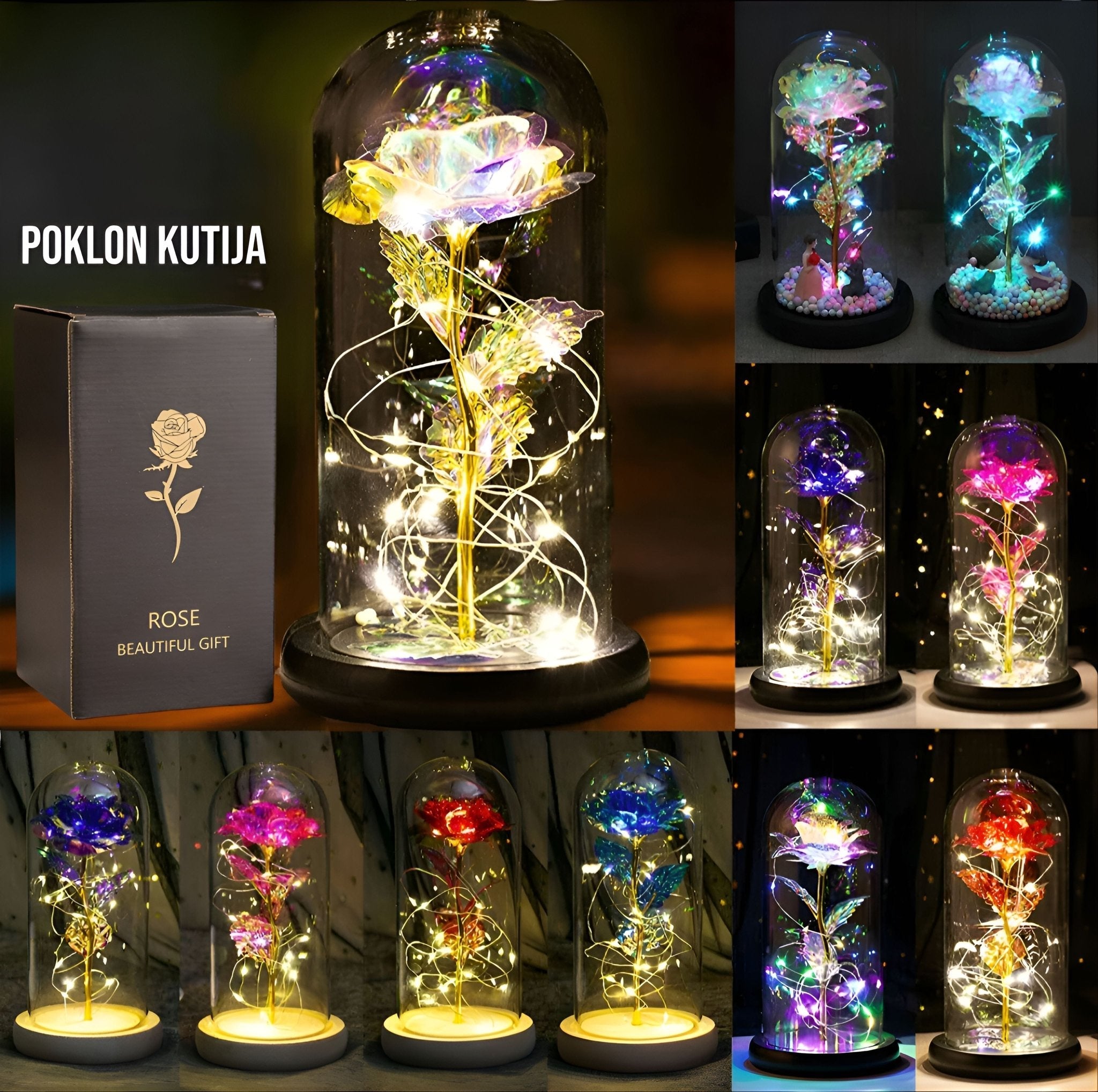 LED Vječna Ruža u Staklenoj Kupoli