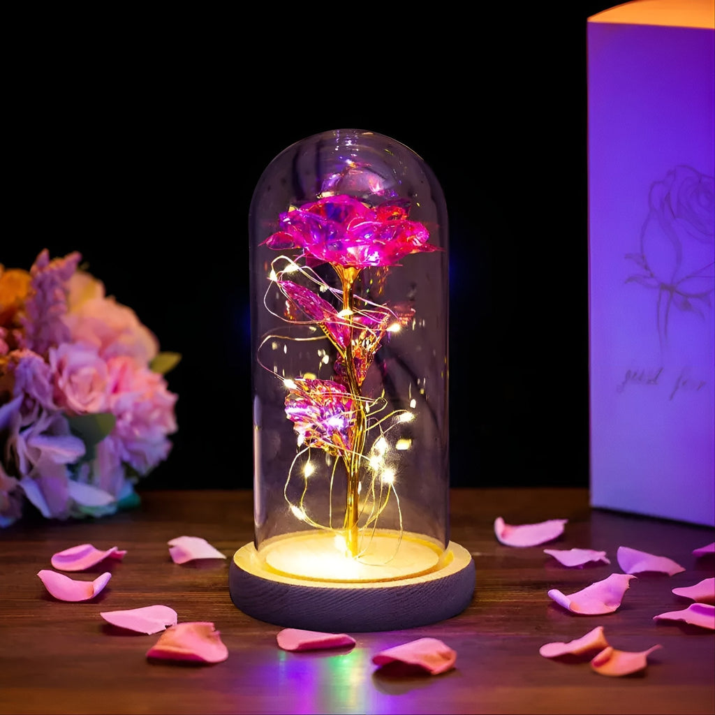 LED Vječna Ruža u Staklenoj Kupoli