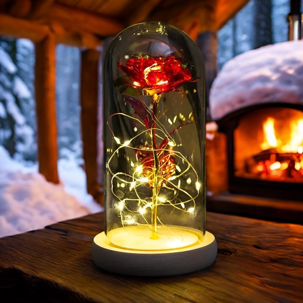 LED Vječna Ruža u Staklenoj Kupoli