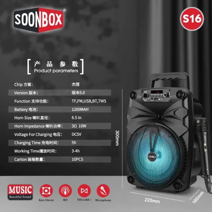 SOONBOX S16 – Bežični Bluetooth Zvučnik s Mikrofonom