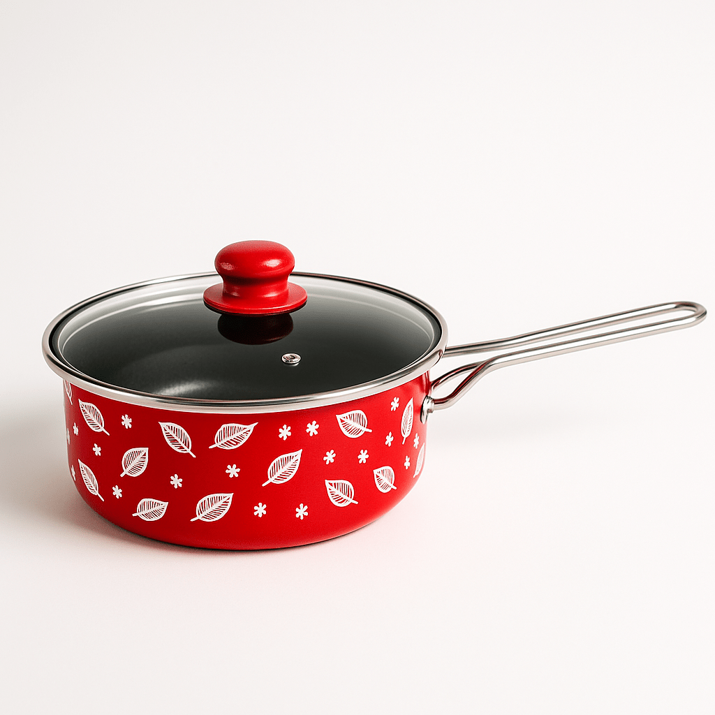 Tava Emajl sa Staklenim Poklopcem – 24cm Crvena