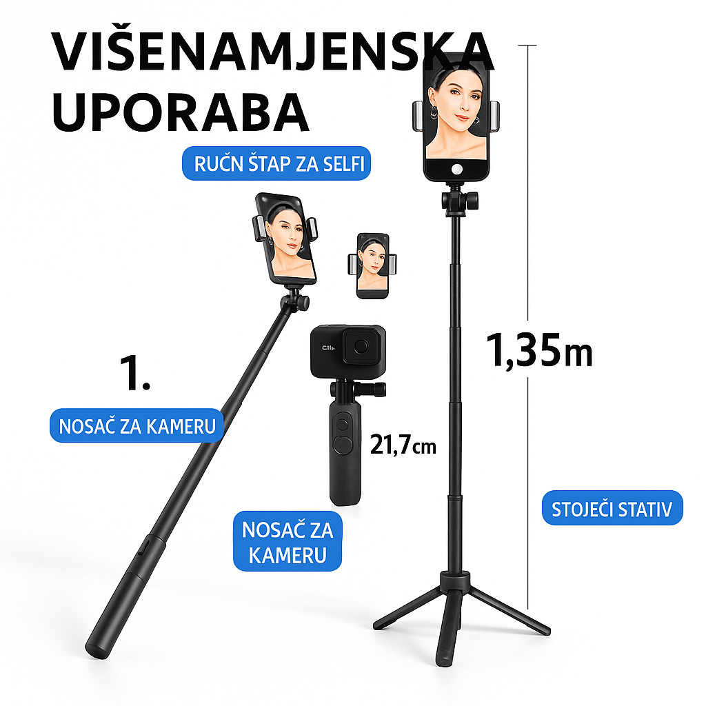 Višenamjenski 3u1 Selfie Štap