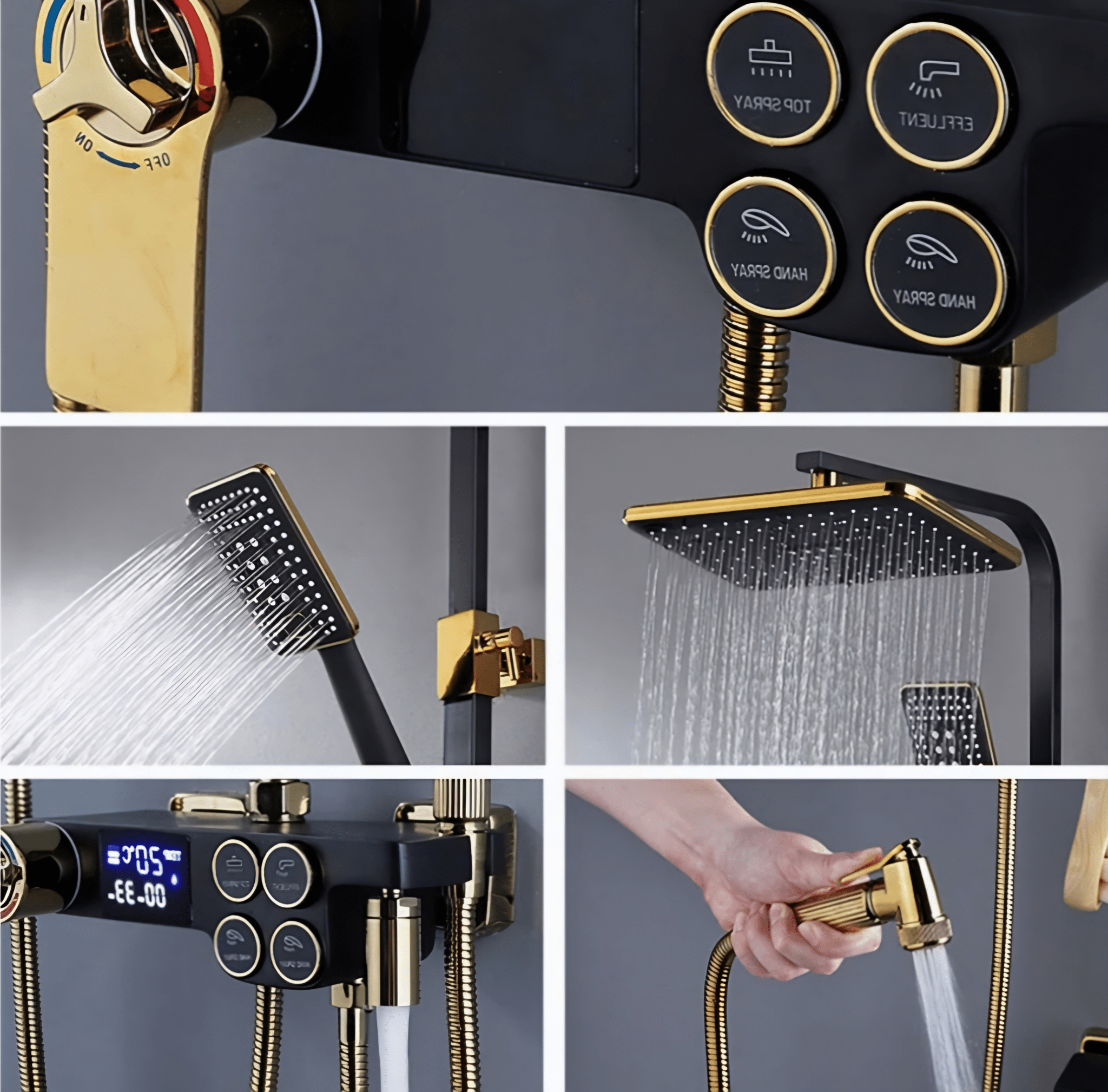 Zlatna Tuš Baterija s Digitalnim Zaslonom