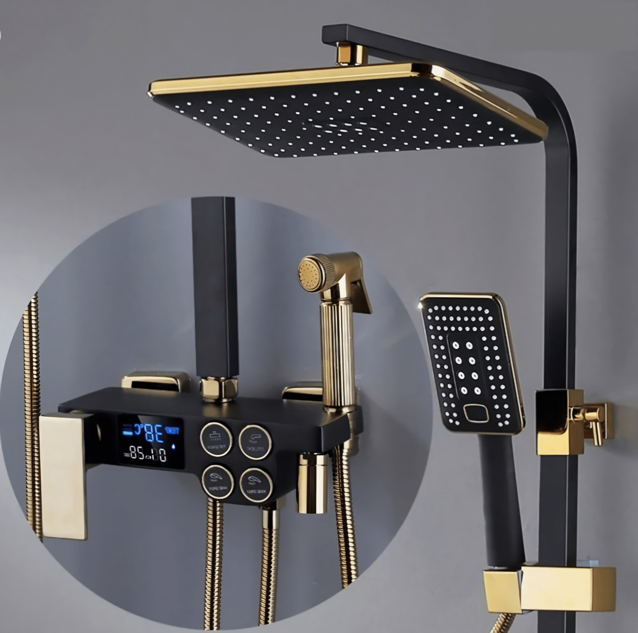 Zlatna Tuš Baterija s Digitalnim Zaslonom